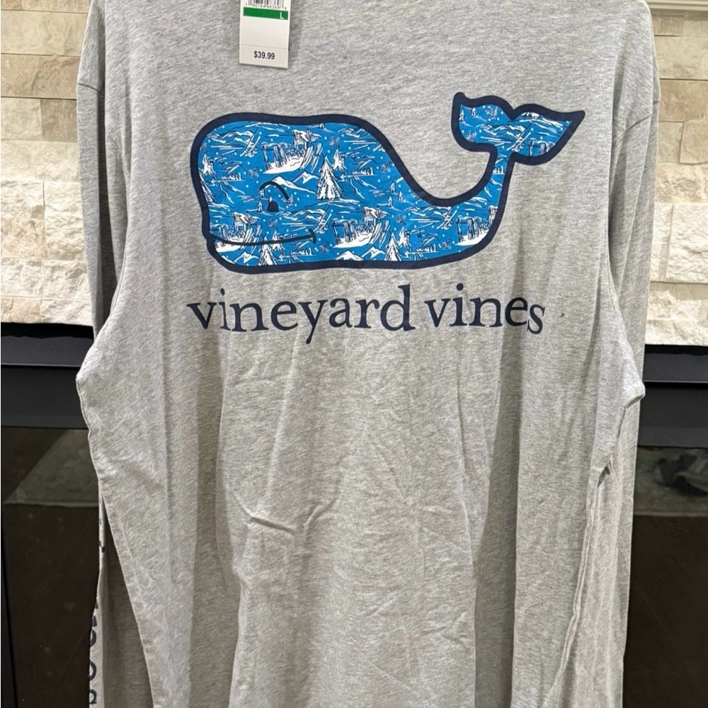 Vineyard Vines Gray Long Sleeve Tee with Blue Whale